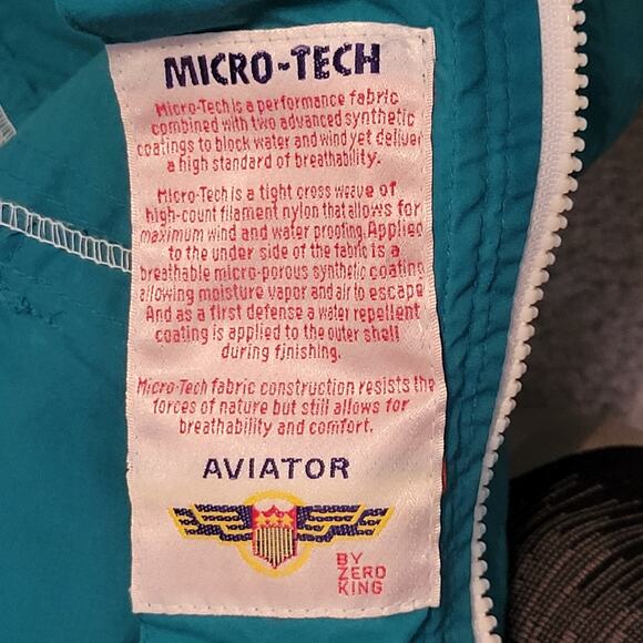 VTG 90s Aviator Micro-Tech Windbreaker Green White Vented Back Full Zip Size M - Picture 7 of 8